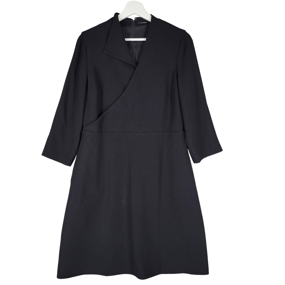 ELIE TAHARI Black Faux‎ Wrap Dress Size 8 Structured Career Classic